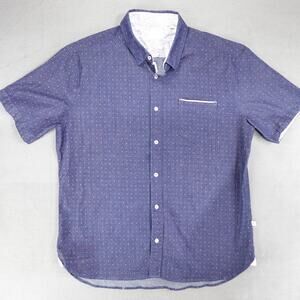 7 Diamonds Shirt Stretch‎ Mens XL Blue Geometric Denim Button Up Casual